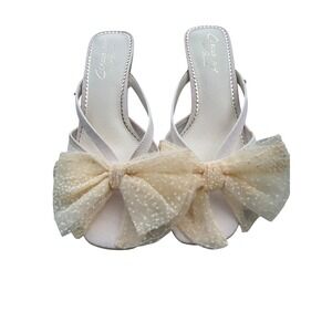 Circus Sam Edelman Womens 9.5 Ivory Tulle Bow Clear Kitten Heel Bridal Sandals